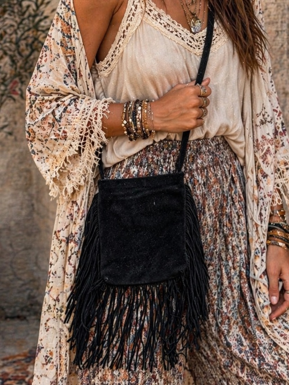 Monserrat De Luca Suede Fringe Crossbody Bag